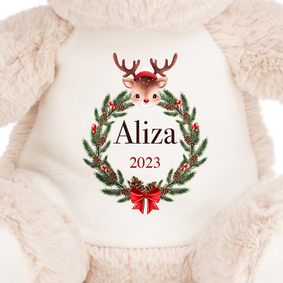 Personalised Christmas Reindeer Teddy Bear: Custom Keepsake Stocking Filler Gift for Girlfriend New Baby, Toddler - Hoolaroo