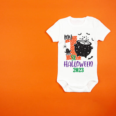 Personalised Baby First Halloween Baby Grow Bodysuit 1st Halloween Outfit Cotton BabyGrow Vest Girl Boy Unisex Gift Name - Hoolaroo