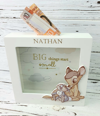 Personalised Engraved Baby Money Box Saving Bank Box Baby Disney Bambi Gift - Hoolaroo
