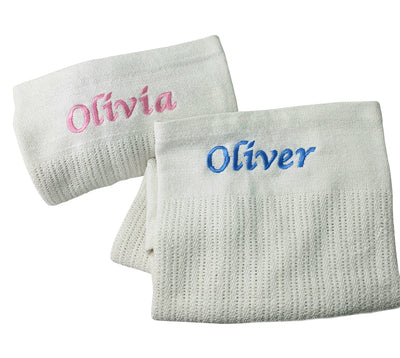 Personalised Cellular Blanket Newborn Blankets Embroidered With Name Hospital Personalised Blanket - Hoolaroo