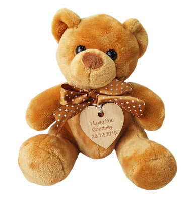 Hoolaroo Personalised Teddy Bear Plush With Vintage Wooden Personalised Engraved Heart Message Bears - Hoolaroo