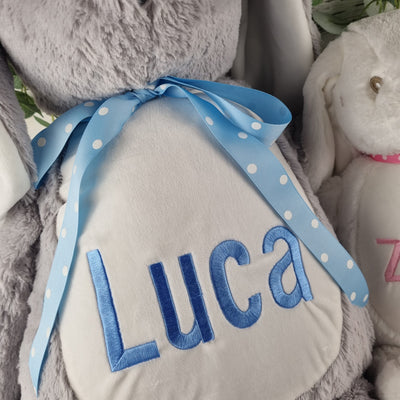 Personalised Grey Large 45cm Easter Bunny Plush Floppy Ears Embroidered Gift Blue - Hoolaroo