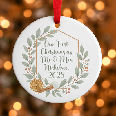 Personalised First Christmas As Mr & Mrs Bauble – Customised First Christmas Ornament Couple – Unique First Christmas Married Tree Decoration – Wedding Keepsake Gift for Newlyweds