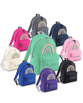 Personalised Boho Rainbow Backpack for Girls Large 18L Kids Rucksack School Bag for Age 3 4 5 6 Nursery Baby Customisable Children's Pack Name 42x31x21cm - Hoolaroo