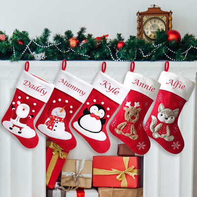 Personalised Embroidered Christmas Stocking with Fluffy Woodland Friends Kids Baby - Hoolaroo
