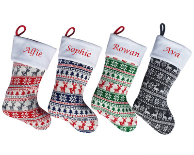 Personalised Embroidered Christmas Stocking Nordic Knit - Hoolaroo