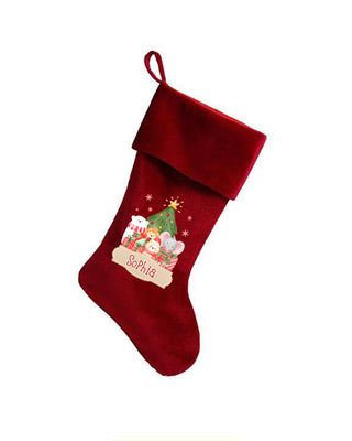 Personalised Embroidered Red Plush Christmas Stocking with Baby Kids Jungle Name - Perfect Gift for Kids! - Hoolaroo