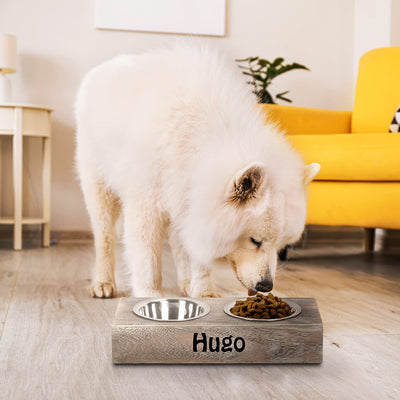 Personalised Dog Bowl Rustic Wooden Dog Bowl Stand Raised Dog Bowl Dog Feeding Station Dog Food Water Cat Pet - Hoolaroo