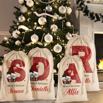 Personalised Santa Sack - Christmas Sack with Name & Initial - Christmas Gift Bag - Hoolaroo