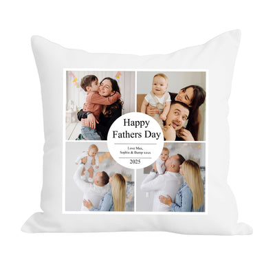 Personalised Cushion with 4 Photo Upload and Custom Text - Customisable Pillow Gift for Fathers Day Dad Mum Daddy – Unique Photo Cushion