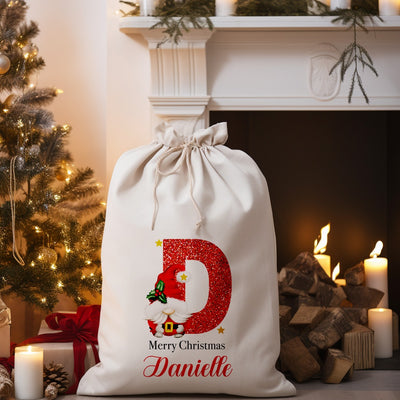 Personalised Santa Sack - Christmas Sack with Name & Initial - Christmas Gift Bag - Hoolaroo