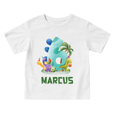 Personalised Dinosaur Birthday T-Shirt - Kids Party Shirt for Boys Age 1 to 6 - Hoolaroo