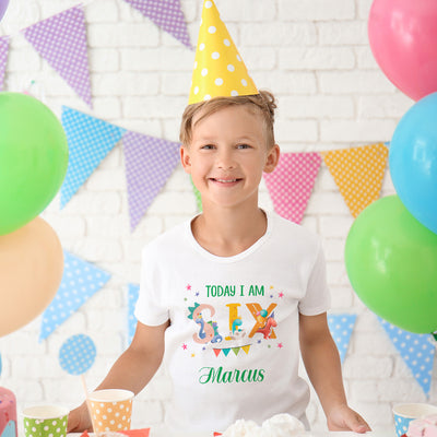 Personalised Dinosaur Kids T-shirt – Custom Birthday Shirt for Boys Age 1-6 - Hoolaroo