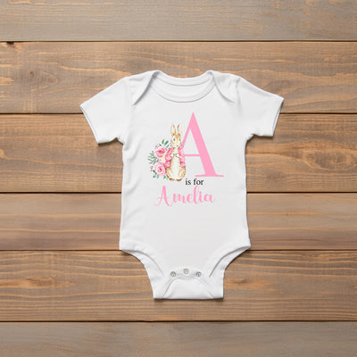 Personalised Baby Grow Pink Bunny Rabbit | Newborn Baby Gift Baby Girl with Name Vest Babygrow Romper - Hoolaroo