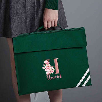 Personalised School Book Bag for Girls – Rose Gold Floral Initial – Customised A4 Document and Homework Folder – Durable Lightweight Kid’s School Bag – Custom Name Printing