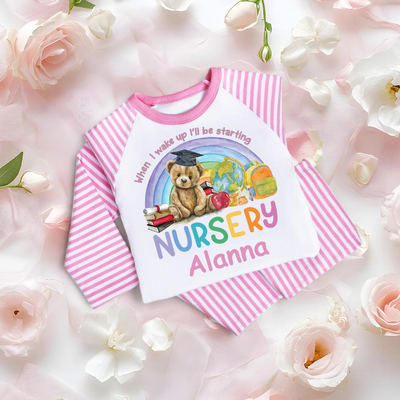 When I Wake Up I Will Be Starting School Nursery Pyjamas for Girls - Soft Cotton Long Sleeve Kids Sleepwear for New School Starters