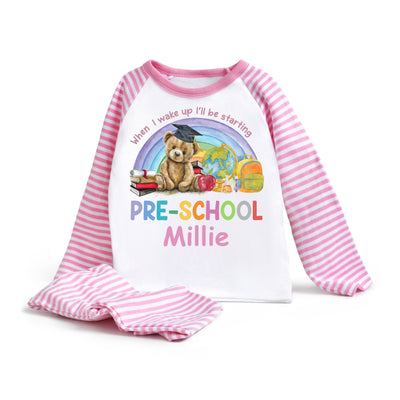 When I Wake Up I Will Be Starting School Nursery Pyjamas for Girls - Soft Cotton Long Sleeve Kids Sleepwear for New School Starters