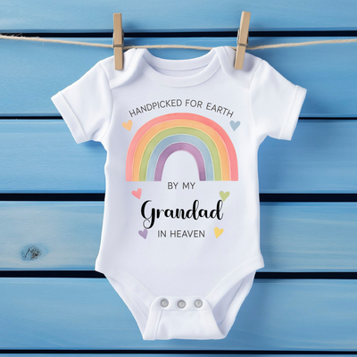 Personalised BabyGrow Vest – Handpicked for Earth Rainbow Bodysuit – Custom Newborn Gift for Baby – Soft Cotton Baby Outfit – Unisex Baby Shower Present