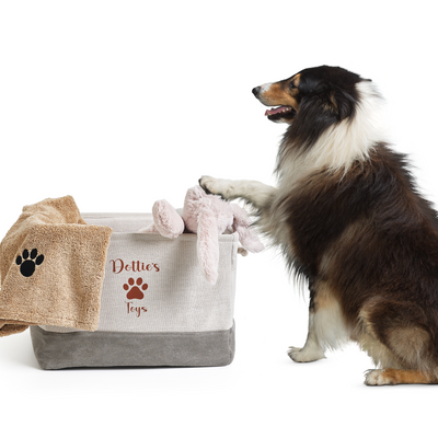 Personalised Dog Toy Basket Storage Toy Box With Pet Name