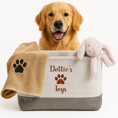Personalised Dog Toy Basket Storage Toy Box With Pet Name