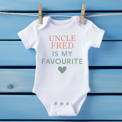 Personalised Auntie Or Uncle is My Favourite BabyGrow Vest Custom Bodysuit Gift for New Baby – Soft Cotton Baby Onesie for Boys & Girls – Unique Newborn Baby Shower Present – Cute Baby Outfit