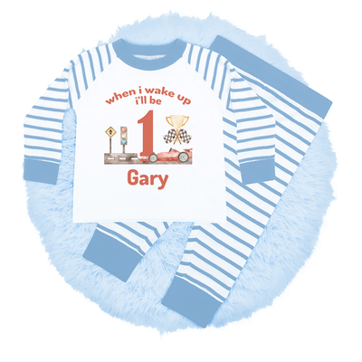 Personalised When I Wake Up I Will Be 1 Racing Car Pyjamas 2 3 4 5 Boys Birthday PJs – Custom Kids Birthday Pyjamas