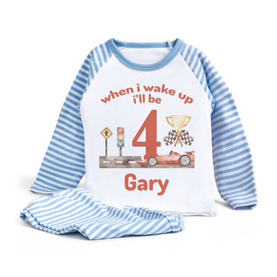 Personalised When I Wake Up I Will Be 1 Racing Car Pyjamas 2 3 4 5 Boys Birthday PJs – Custom Kids Birthday Pyjamas