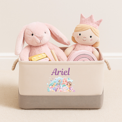 Personalised Mermaid Kids Toy Box Storage Caddy Basket Durable Canvas with Handles  Mermaid Design Organiser Caddy for Nursery, Playroom