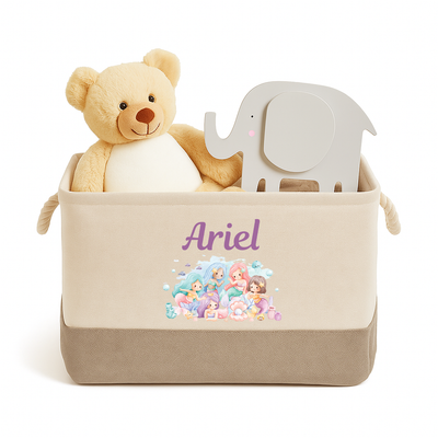 Personalised Mermaid Kids Toy Box Storage Caddy Basket Durable Canvas with Handles  Mermaid Design Organiser Caddy for Nursery, Playroom