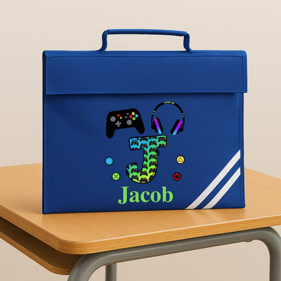 Personalised Gaming School Bag for Kids - Custom A4 Book Bag and Homework Folder with Name - Durable Water-Resistant Personalised School Bag for Boys and Girls - Ideal for School Work and Gaming Fans