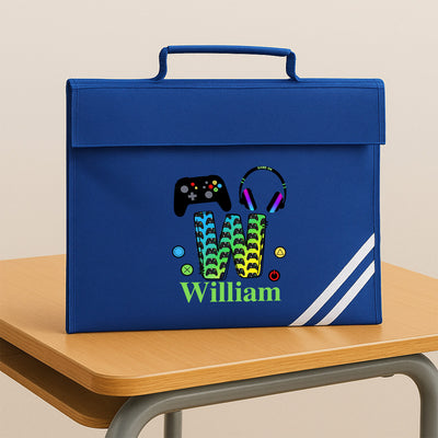 Personalised Gaming School Bag for Kids - Custom A4 Book Bag and Homework Folder with Name - Durable Water-Resistant Personalised School Bag for Boys and Girls - Ideal for School Work and Gaming Fans