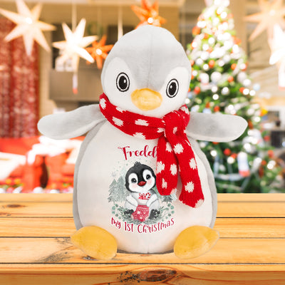 Personalised My First Christmas Baby Soft Toy Penguin Teddy Bear Gift For Girl Boy Newborn Present 1st Xmas - Hoolaroo