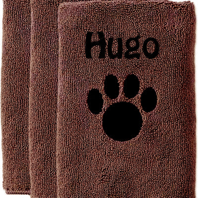 Personalised Embroidered Super Absorbent Microfibre Dog Towel Pet Towel100 x 50 cm Dark Brown - Hoolaroo