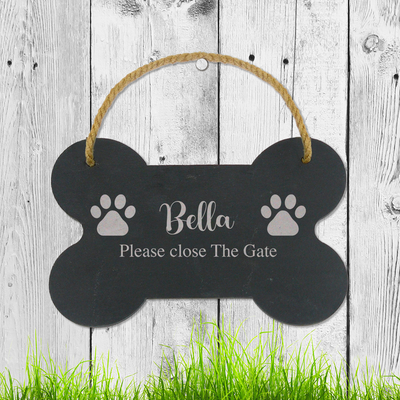 Personalied Dog Sign Please Close The Gate Sign Dog Signs For Gates Slate Engraved Garden Shut The Gate Name Plaque 14cm - Hoolaroo