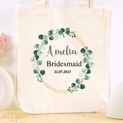 Personalised Bride Tote Bag Bridesmaid Bridal Party Shopping Bag Hen Party Gifts Present Eucalyptus 42 x 38cm - Hoolaroo