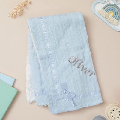 Hoolaroo Personalised Baby Blanket Knitted Wrap With Sherpa Back And Bow Gift Newborn New Baby Girl Boy Pram Warm Quality Embroidered Present - Hoolaroo