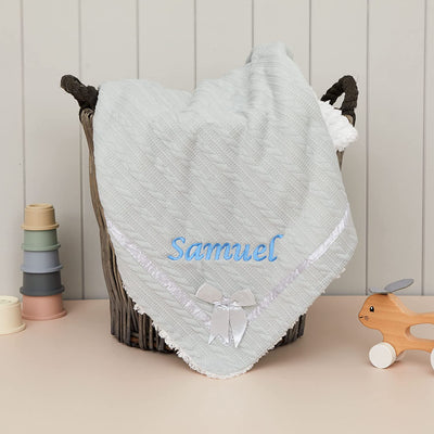 Hoolaroo Personalised Baby Blanket Knitted Wrap With Sherpa Back And Bow Gift Newborn New Baby Girl Boy Pram Warm Quality Embroidered Present - Hoolaroo