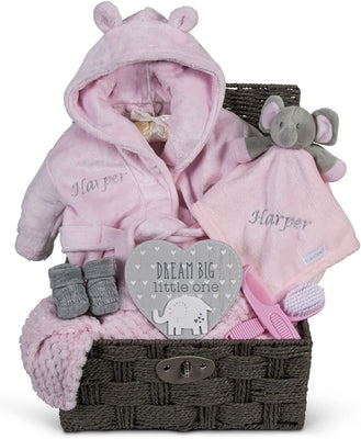 Personalised Baby Gift Basket for Girls Pink Baby Large Gift Hamper - Hoolaroo