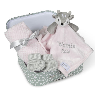 New Baby Girl Gifts Set Pink Deer Fawn Baby Hamper Baby Shower Gifts Boy New Born Gift Basket Blanket Comforter Newborn Baby Gift - Hoolaroo