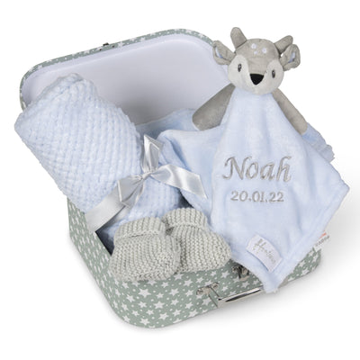 New Baby Boy Gifts Set Blue Deer Fawn Baby Hamper Baby Shower Gifts Boy New Born Gift Basket Blanket Comforter Newborn Baby Gift - Hoolaroo