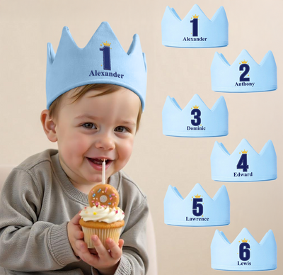 Personalised Birthday Crown - Age 1-6 First Birthday Party Hat with Name - Toddler Party Crown for Boy 1st 2nd 3rd