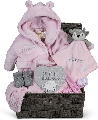 Personalised Baby Girl Gift Hamper Pink Baby Hamper Girl Large Newborn Embroidered Deer Comforter Blanket Baby Shower Special Unique New Baby Present Girl Soft Cute - Hoolaroo
