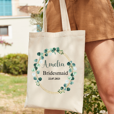 Personalised Bride Tote Bag Bridesmaid Bridal Party Shopping Bag Hen Party Gifts Present Eucalyptus 42 x 38cm - Hoolaroo