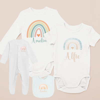 Personalised Baby Grow Baby Vest 0-3 Months Pink Blue Earth Rainbow Name Clothing Newborn Bodysuit Present Bib Girl Boy Unisex Baby Sleepsuit - Hoolaroo