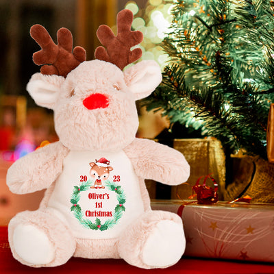Personalised My First Christmas Baby Soft Toy Reindeer Teddy Bear Gift For Girl Boy Newborn Present 1st Xmas - Hoolaroo