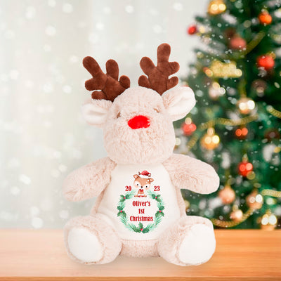 Personalised My First Christmas Baby Soft Toy Reindeer Teddy Bear Gift For Girl Boy Newborn Present 1st Xmas - Hoolaroo