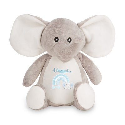 Personalised Blue Baby Dressing Gown Gift Set with Elephant Bag - Rainbow Design for Newborn Boy - Hoolaroo