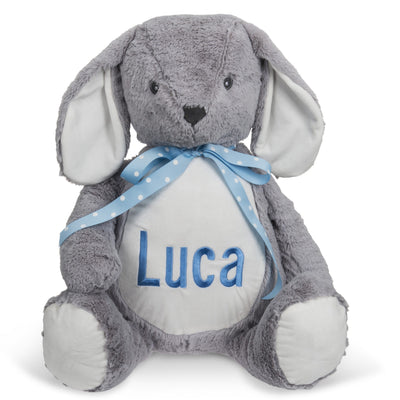 Personalised Grey Large 45cm Easter Bunny Plush Floppy Ears Embroidered Gift Blue - Hoolaroo