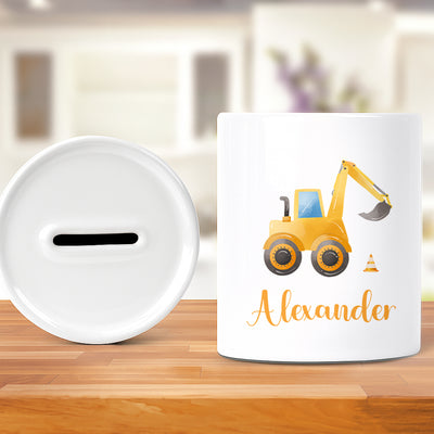 Personalised Money Bank Digger for Kids – Customised Ceramic Money Box Gift for Baby or Child – Ideal Nursery Keepsake or Birthday Present