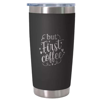 Funny Travel Mug But First Coffee Present Funny Coffee Mugs for Men Women Dad Mum Wife Her Reusable Coffee Cups Insulated Thermal Flask Hot Drinks Cup with Lid - Hoolaroo